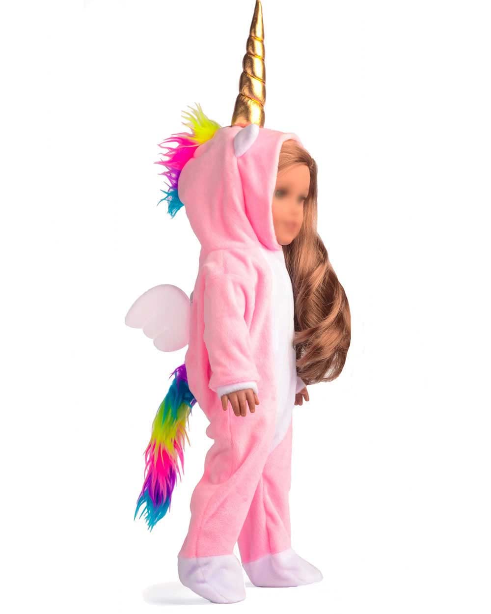 sweet dolly 18 Inch Doll Clothes Unicorn Onesie Pajamas Rainbow Color Hair Bow Clips Costume Fits 18 Inch Doll (Doll Not Include