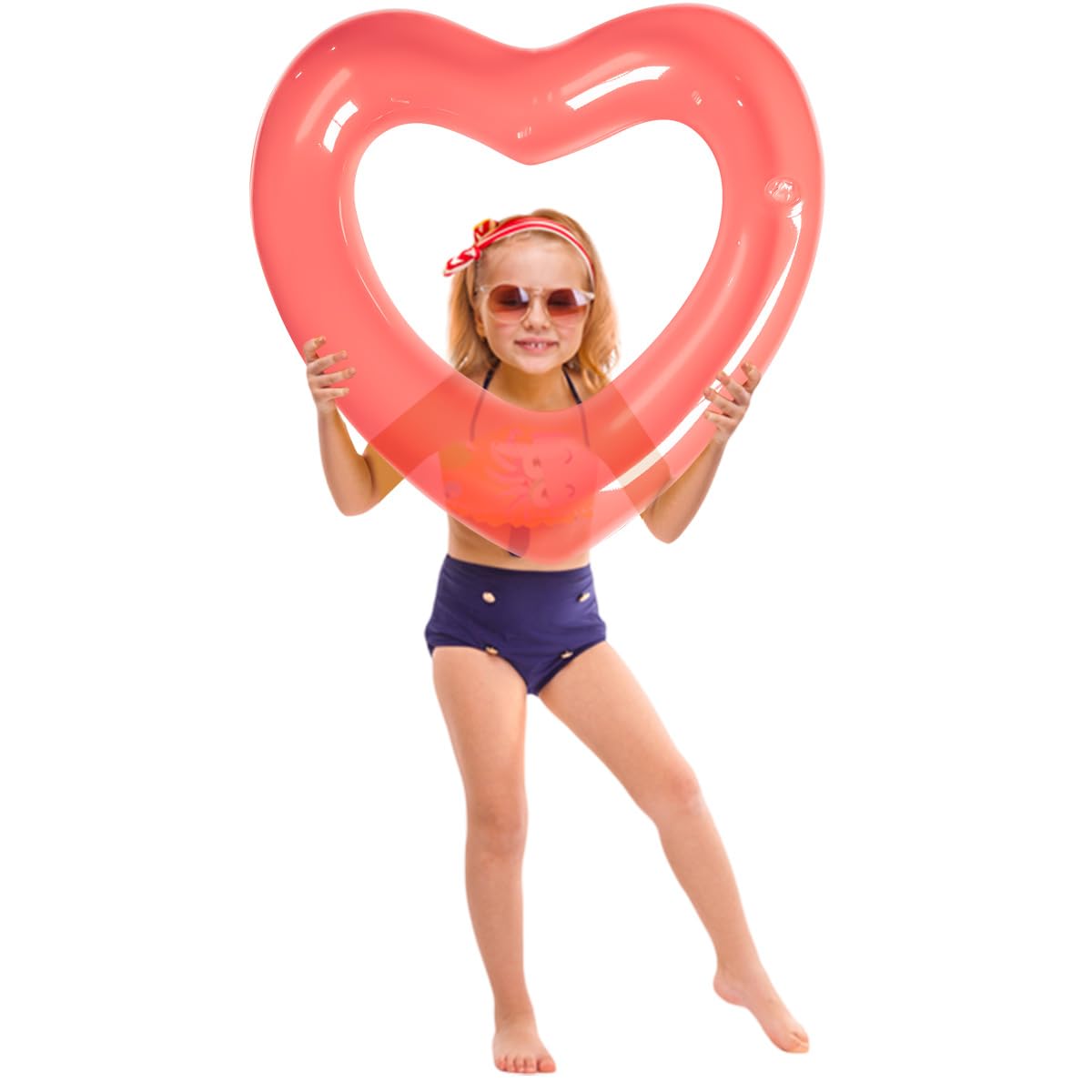 Kid Heart Pool Float Kid Pool Floats  Water Fun Beach Party Toys for Kids Birthday Scene Layout Props. (18 in  Transparent red