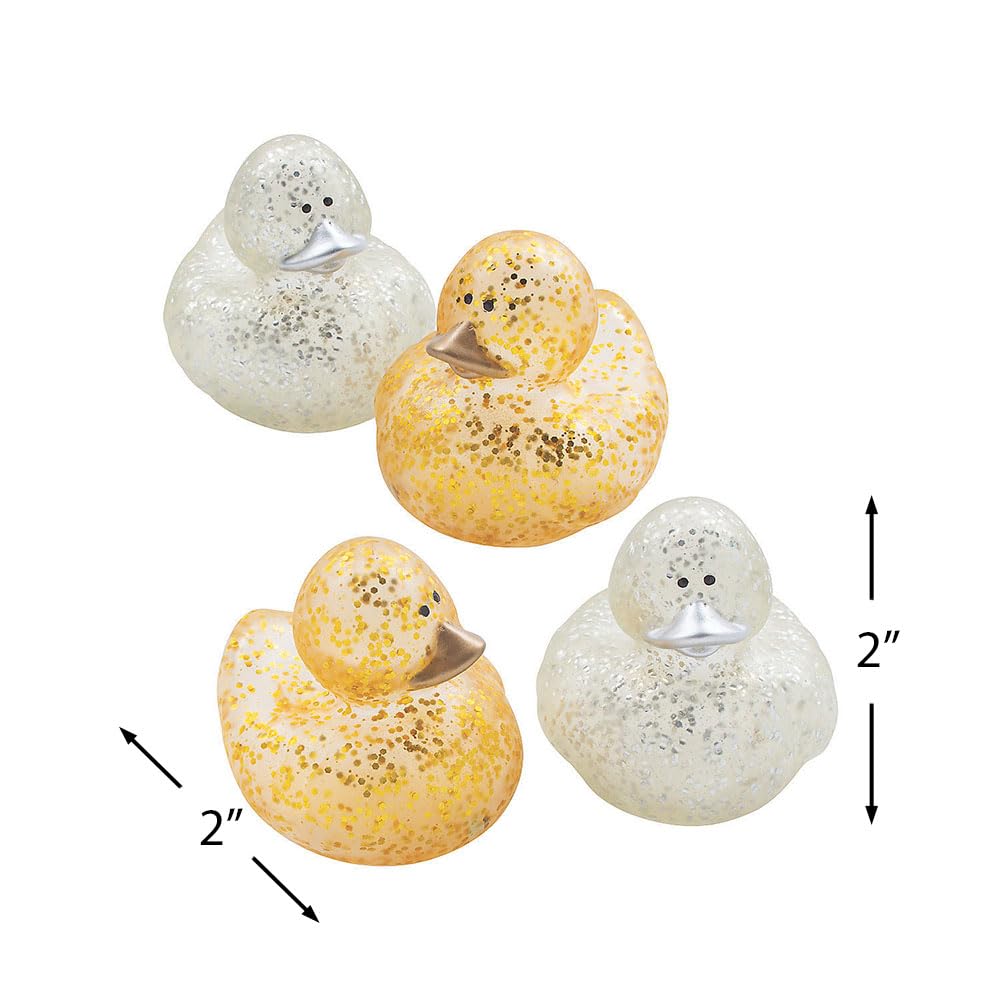 Fun Express Gold & Silver Glitter Sparkle Rubber Ducks - 12 Pieces | Baby Shower, Beach, Pool, Birthday, Bathtub Toys