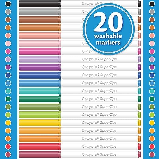 Crayola Washable Super Tip Markers, 20 Count, Assorted Colors, Model 58-8106, Plastic with Silly Scents
