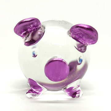 Sansukjai Pig Miniature Figurines Animals Hand Painted Blown Glass Art Collectible Gift Decorate, V1 (Clear Purple)