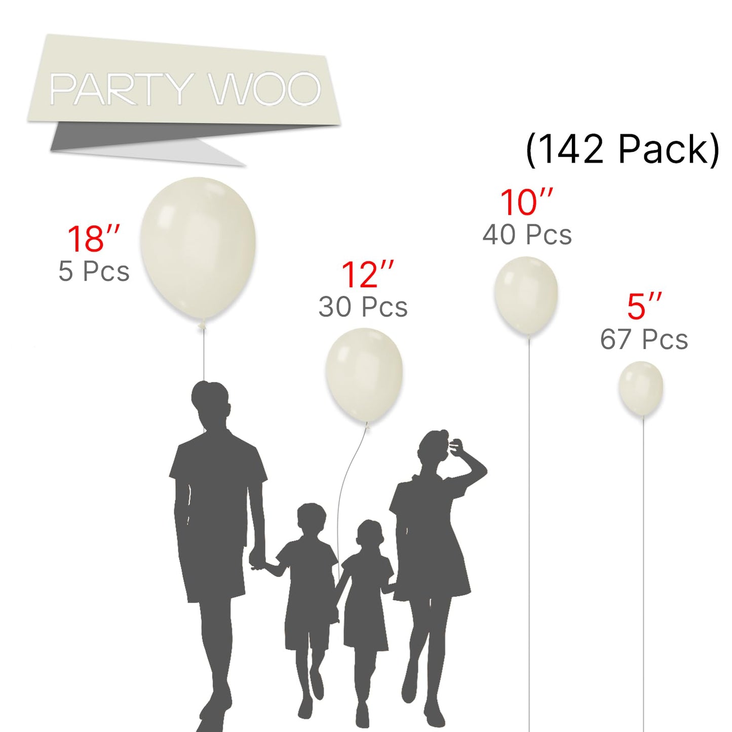 Partywoo White Sand Balloons, 142 Pcs Pearl White Sand Balloons Different Sizes Pack Of 18 Inch 12 Inch 10 Inch 5 Inch Boho White Balloons For Balloon Garland Or Arch As Party Decorations, White-Z41