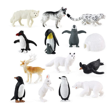 Oukeyi 14Pcs Realistic Polar Animals Figurines Toy Mini Arctic Animals Toys Set 1-2 Inch Plastic Arctic Tundra Deer Toy Animal Small White Bear Arctic Fox Kids Diorama Birthday Gift