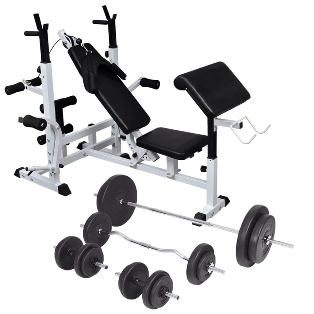 vidaXL All-in-one Weight Bench with Set Rack, Barbell, Dumbbell, Adjustable Settings, Muscle Group Workout, Sturdy Steel Constru