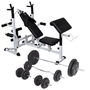 vidaXL All-in-one Weight Bench with Set Rack, Barbell, Dumbbell, Adjustable Settings, Muscle Group Workout, Sturdy Steel Constru