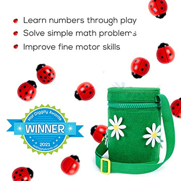 Counting Ladybugs - Montessori Wooden Counting Toy For Girls 3 4 5 Year Old - Ladybug Learning Toys For Toddlers - Preschool Kids Toys For Number Matching, Sorting & Fine Motor Skills - Lady Bug Gifts