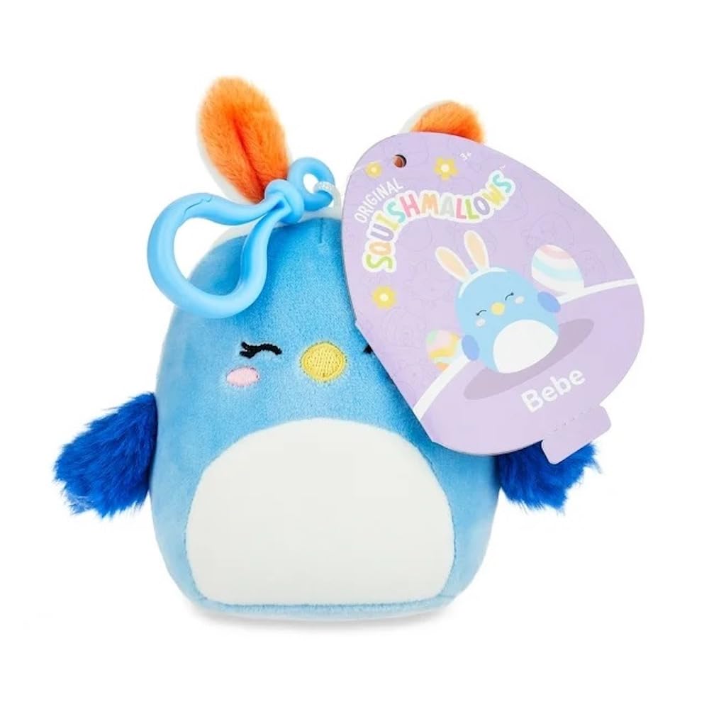 Squishmallows 3.5'''' Easter Clip-On Bebe The Bluebird, Pink