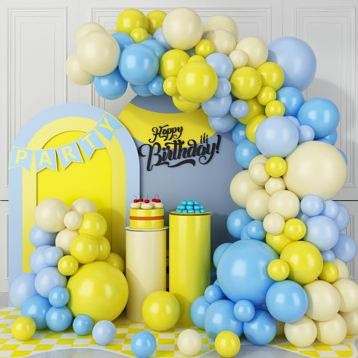Funhot Blue Yellow Balloon Garland Arch Kit, Light Blue And Yellow Latex Balloons Large Maca Blue Yellow Party Balloons For Kids