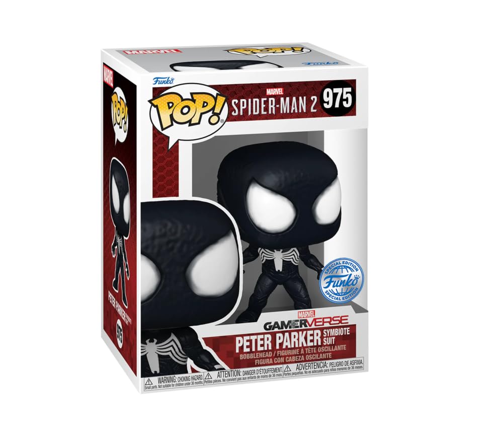 Funko Spider-Man 2 Gamerverse Peter Parker Symbiote Suit 975 Exclusive Pop Bobblehead Figure, Standard, Black