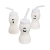 Fun Express Set of 12 Pieces Ghost Shape Cups with Straw for Halloween, Holds 8 oz, BPA Free Plastic, Kids Party Supplies, White