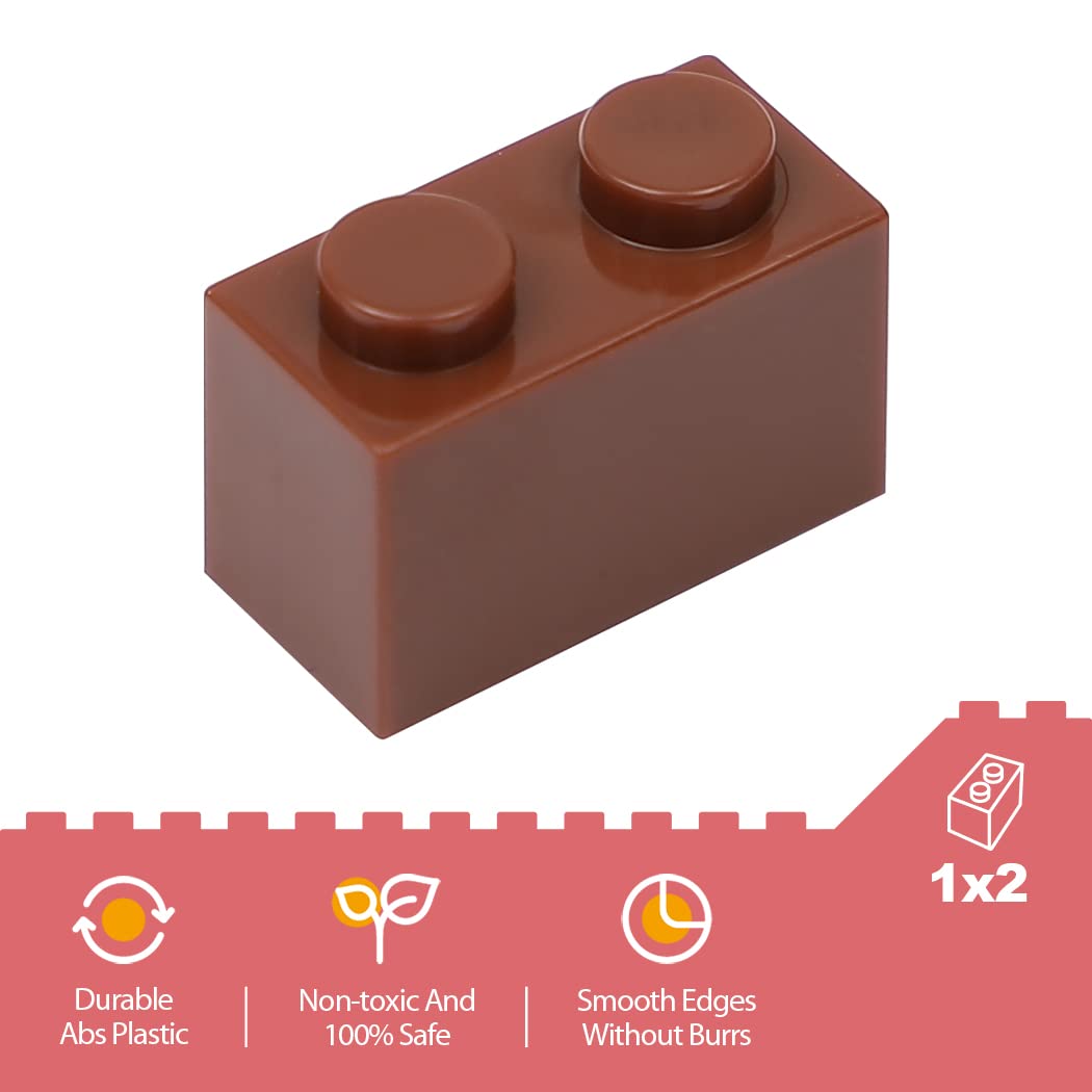 Unirolic Classic Building Bricks Set, 100 Piece 1X2 Basic Building Blocks Stem Creative Building Toys Compatible With All Major Brands(Brown)
