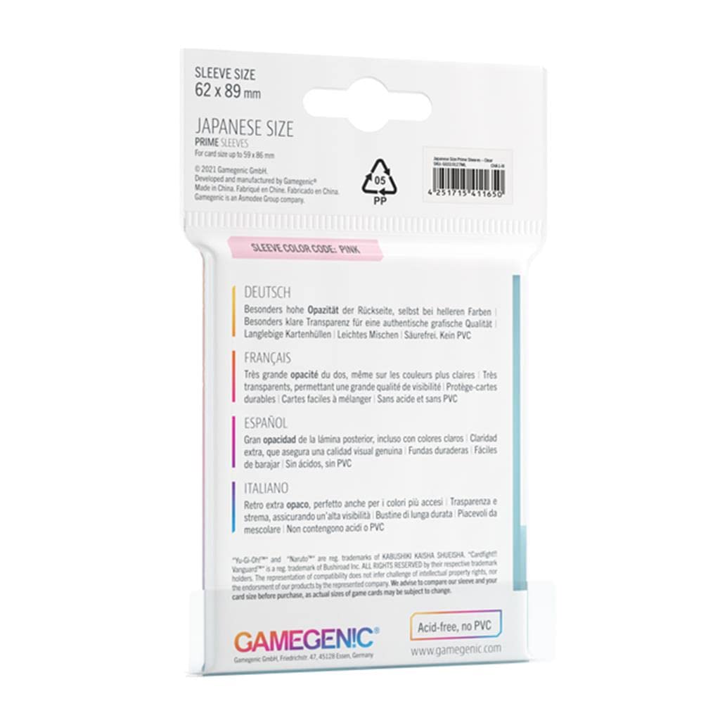 Prime Japanese Size Card Sleeves | 60 Pack of 62 mm by 89 mm Card Sleeves | enhanced Quality Card Game Holder | Use with TCG and LCG Games | Clear Color | Made by Gamegenic