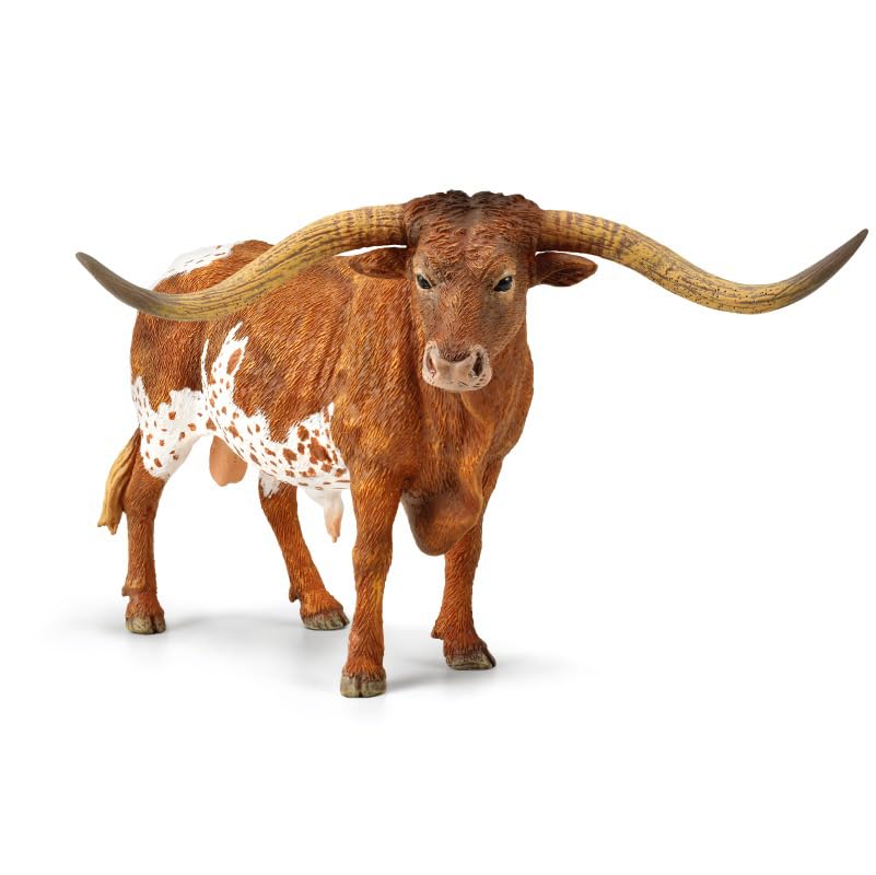 Gemini&Genius Longhorn Cow Toy Action Figure, Farm Animal Toys, Hand Painted, 6 Inches Length, Realistic And Durable Farm Toys For Children Boys And Girls Gift