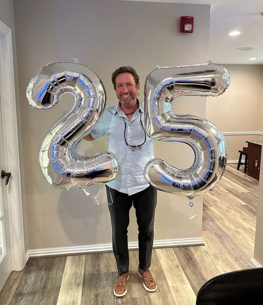 25 Balloon Number, Silver Number 25Th Birthday Balloons 40 Inch, 25 Or 52 Years Old Silver Birthday Decorations For Men Women, 2