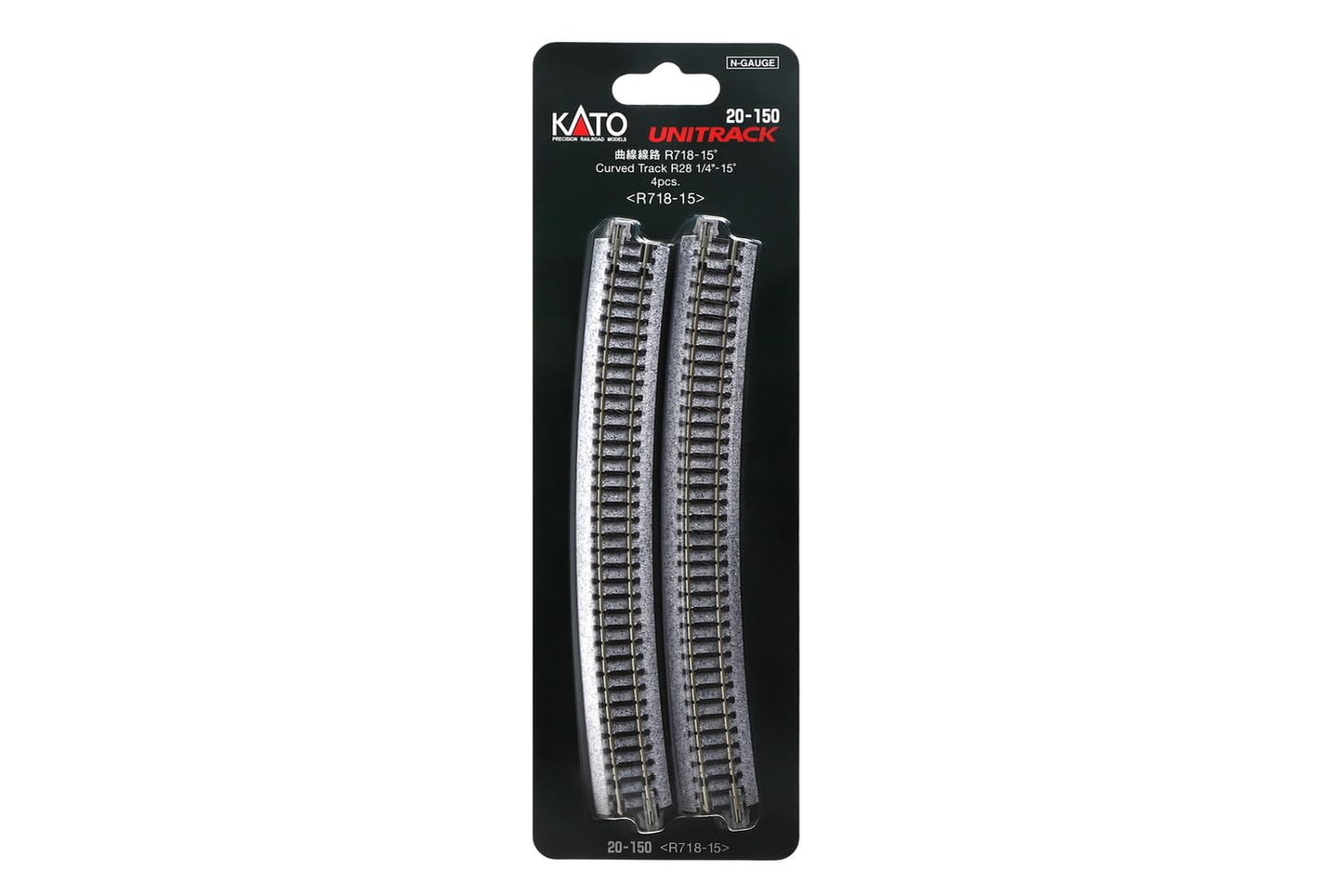 Kato USA Model Train Products Unitrack, 718mm (28 1/4'') Radius 15-Degree Curve Track (4-Piece)
