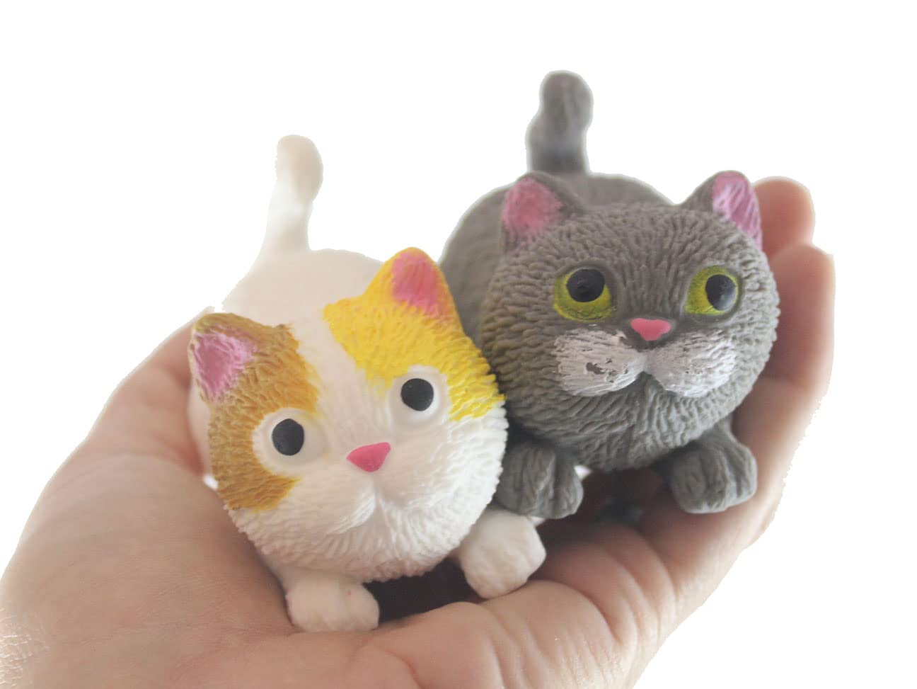 2 Stretchy Cat Crushed Bead Sand Filled - Kitty Lover Sensory Fidget Toy Weighted (Random Colors)
