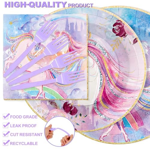 Scione 96 Pcs Pink Girl Plates And Napkins Party Supplies Rainbow Birthday Party Tableware Set Perfect For Girls Birthday Party Decorations Serves 24 Guests