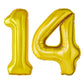 On Blow 14 Number Gold Foil Balloon 16 Inch Size for Birthday Celebrations, Anniversary, Engagement, Wedding, Farewell Party Dec