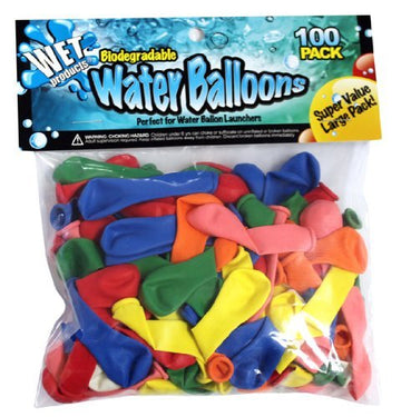 Wet Products Biodegradable Water Balloons, 100 Pack - Assorted Colors, Eco-Friendly Fun for Parties and Events