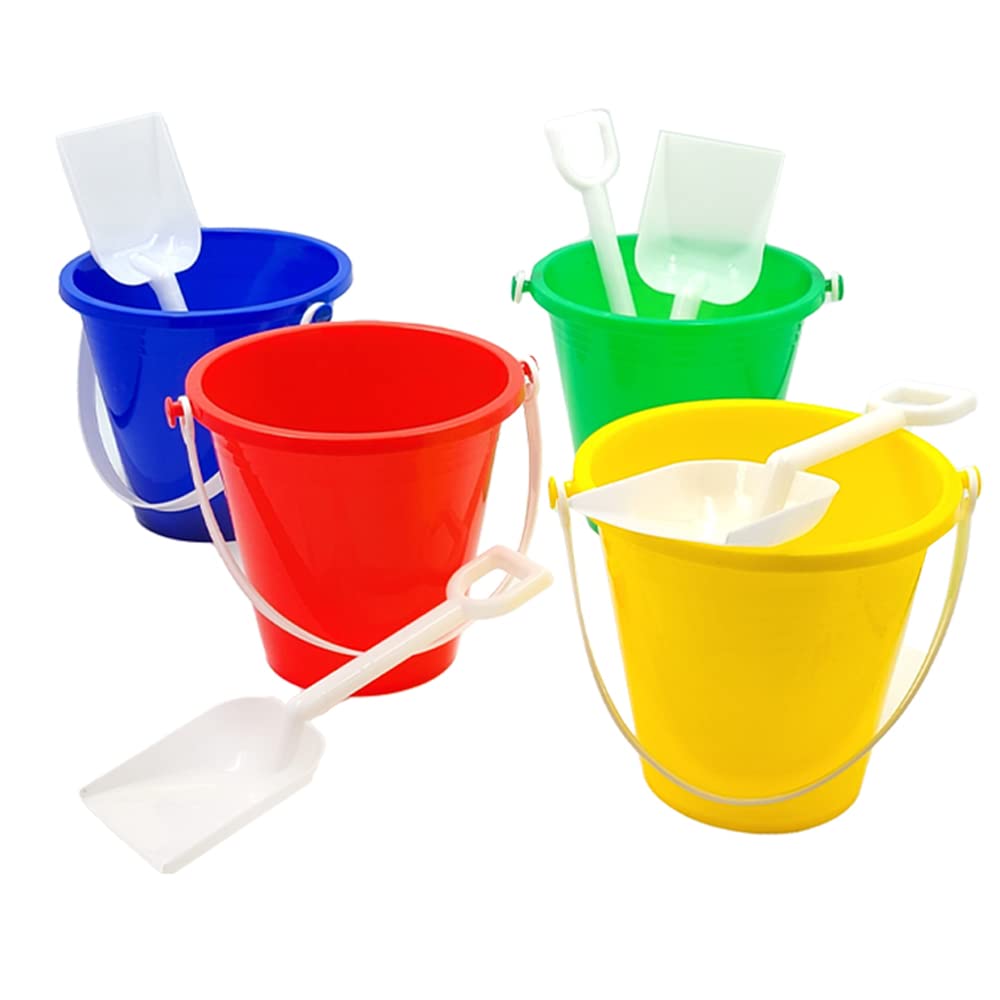 The Dreidel Company Beach Day Playsets, (Pack of 3) 5.25'' Sand Bucket Play Set Box Includes, Pail & Shovel Sand Toy for Boys an