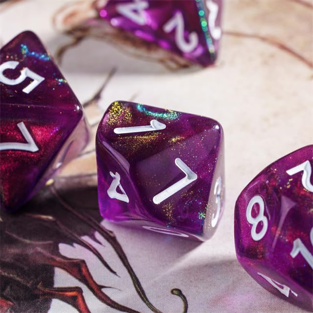 Poludie 7-Die DND Dice Set Polyhedral Dice Set with a Leather Bag, D&D Dice Set for Dungeons and Dragons, RPG, MTG Table Games (