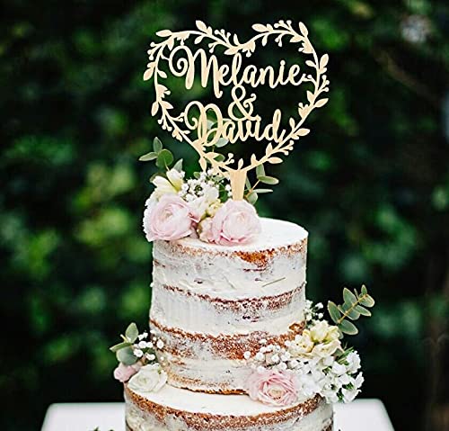 Bright Wood Craft Personalized Couple Name Cack Topper,Golden