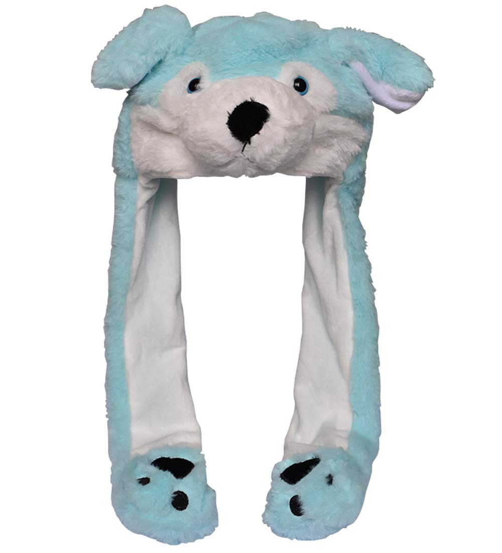 Joyhy Kids Adults Plush Hat Ear Moving Ear Flap Hat With Paw Blue Wolf