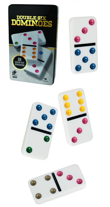 Cardinal Double Six Color Dot Dominoes In Color Collectors Tin  28 Dominoes (8875)