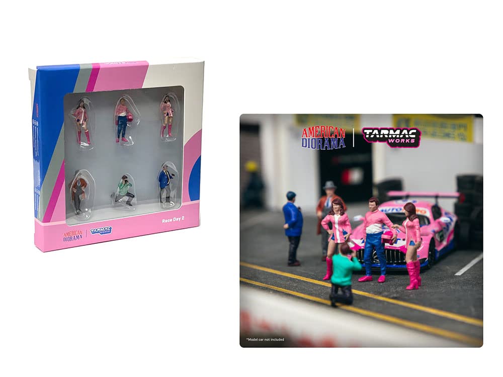 Race Day 2'' 6 Piece Diecast Figure Set For 1/64 Scale Models By Tarmac Works & American Diorama T64F-001-Pk