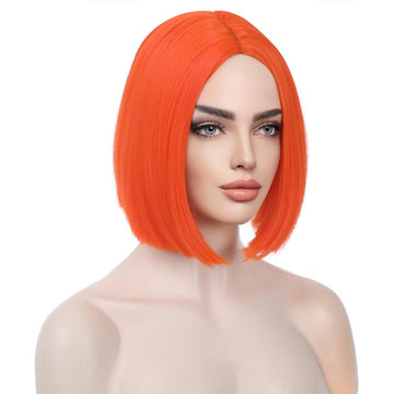 Pattnium Orange Bob Wig Short Straight Orange Bob Wig For Women Bright Orange Wig Middle Part Heat Resistant Cosplay Custume Par