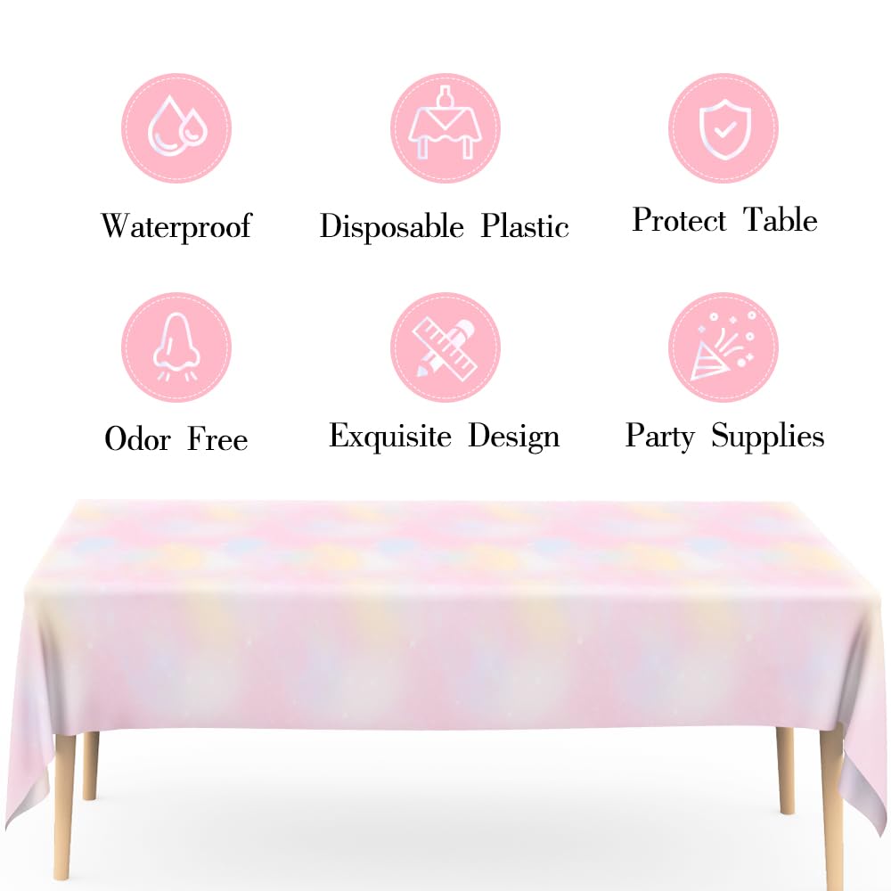 6 Pieces Pastel Rainbow Tablecloth, Plastic Disposable Rectangle Table Cloths for Parties, Pink Birthday Decorations Baby Shower