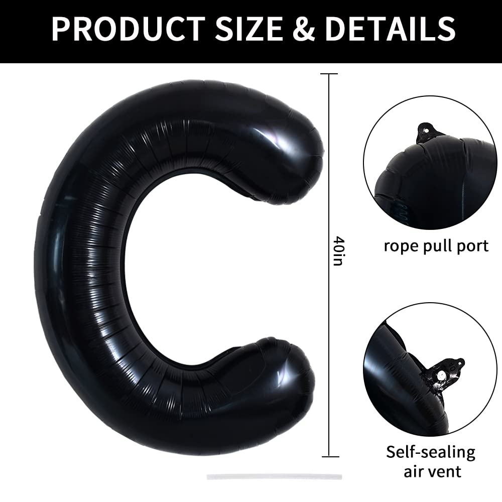 Toniful 40 Inch Large Black C Letter Balloons Jumbo Helium Balloons,Foil Mylar Big Alphabet Balloons For Birthday Party Annivers
