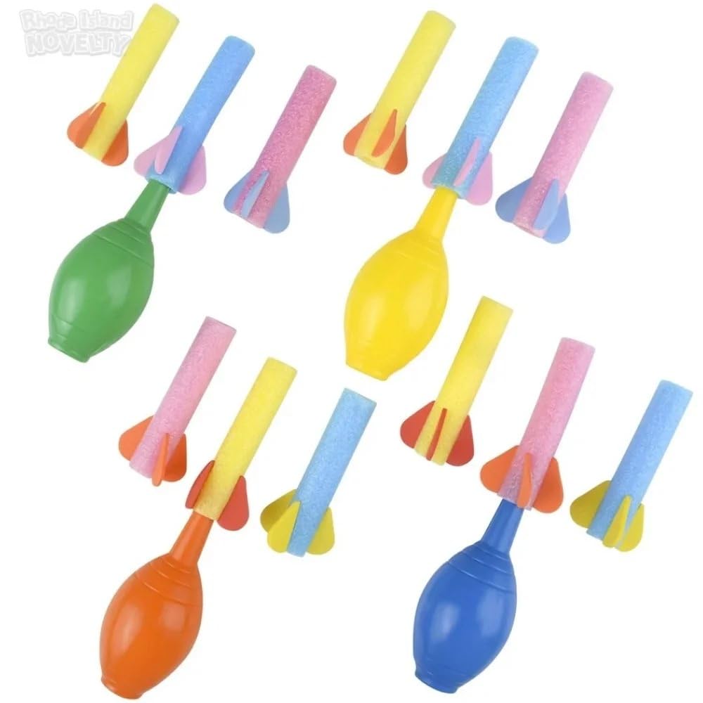 Rhode Island Novelty Foam Rocket Launcher - 3.5 Inch, Variety of Colors, 12 Pack, Model CAFOROC