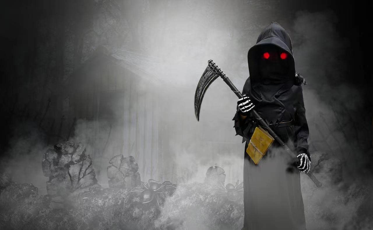 Longpo Halloween Costumes For Boys Grim Reaper Costume Kids Set Scary Ghost Cosplay Outfit Halloween Party Favors Gifts (S)