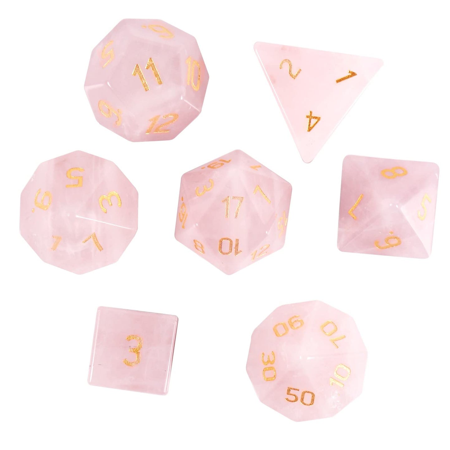 Cheungshing 7 PCS Handcrafted DND Polyhedral Dcie Sets for Role Playing Games MTG Table Game Polished Tumbled Stone Dices, Rose