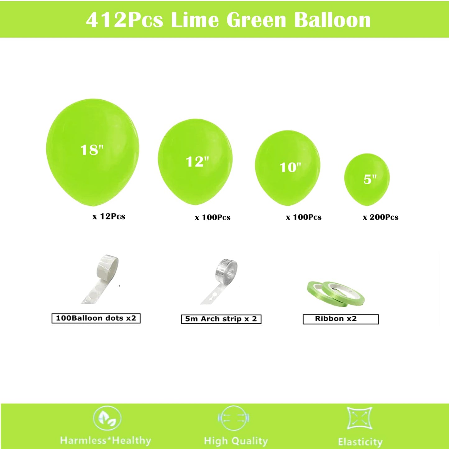412Pcs Lime Green Balloon Garland Arch Kit 18 12 10 5 Inch Different Sizes Matte Latex Balloons For Baby Shower Light Green Them