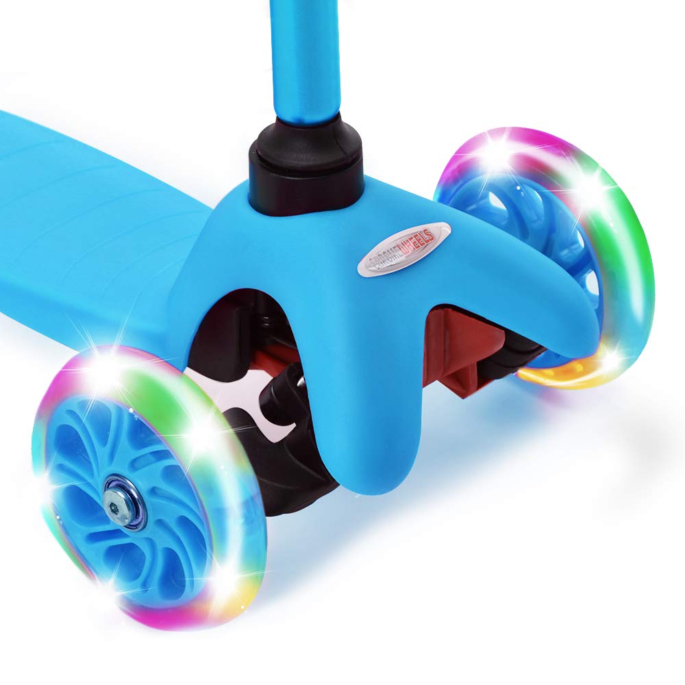 Chromewheels Scooter For Kids, Deluxe 3 Wheel Scooter For Toddlers 4 Adjustable Height Glider With Kick Scooters, Lean To Steer With Led Flashing Light For Ages 3-6 Girls Boys, Light Blue