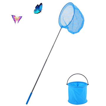 Worown 1 Pack Telescopic Butterfly Nets, Extendable Fishing Nets with 1 Folding Water Buckets for Catching Insects Bugs Playing 