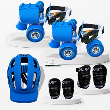 Jaspo Kids Delite Intact Junior Skates Combo (Skates+Helmet+Knee+Elbow) Suitable for Age Upto 5 Years, Unisex, Outdoor Wheel, Bl