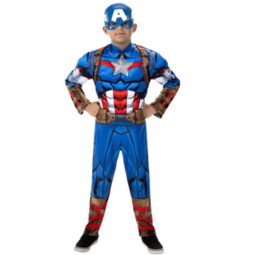 Jazwares Captain America Marvel Avengers Boys Kids Halloween Cosplay Costume Dress Up Padded Jumpsuit And Molded Mask (Medium)