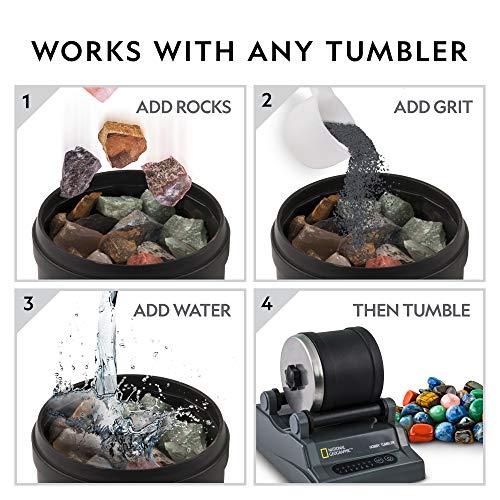 NATIONAL GEOGRAPHIC Rock Tumbler Grit & Polish Refill Kit - Media for Up to 20 lbs. of Rocks, Compatible with Any Rock Polisher, Black