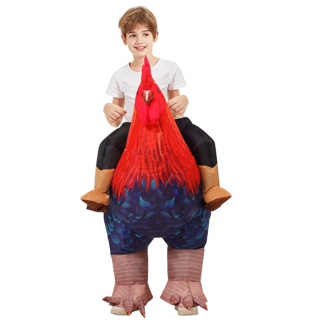 Comin Inflatable Chicken Costume Kids Ride-On Rooster Costume Blow Up Suit Funny Fancy Dress Cosplay Cock Halloween Costume For