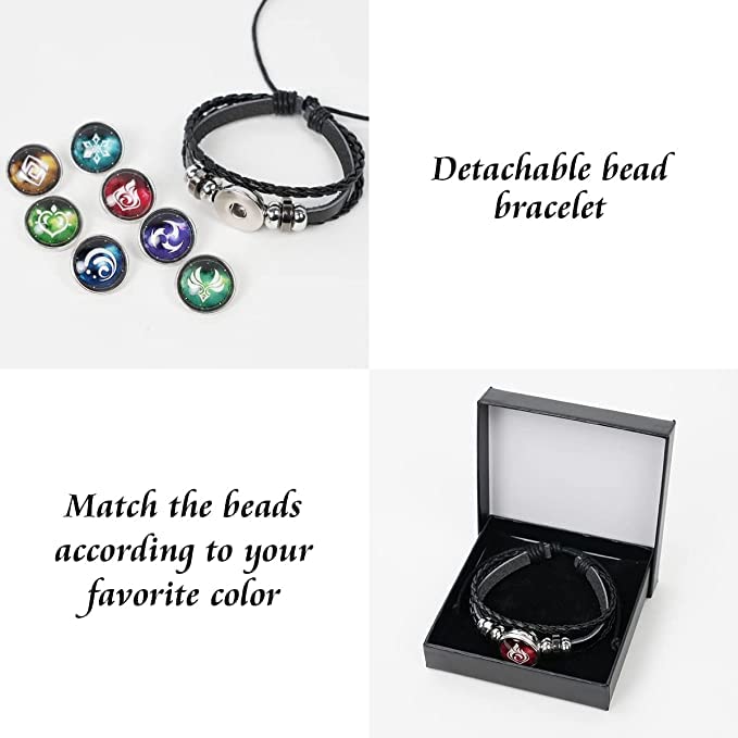 Genshin Impact Bracelet, Anime Luminous Bracelet for Teenager, Fortunate Wristband with 7 pcs Elements Replacement - Fire, Ice,