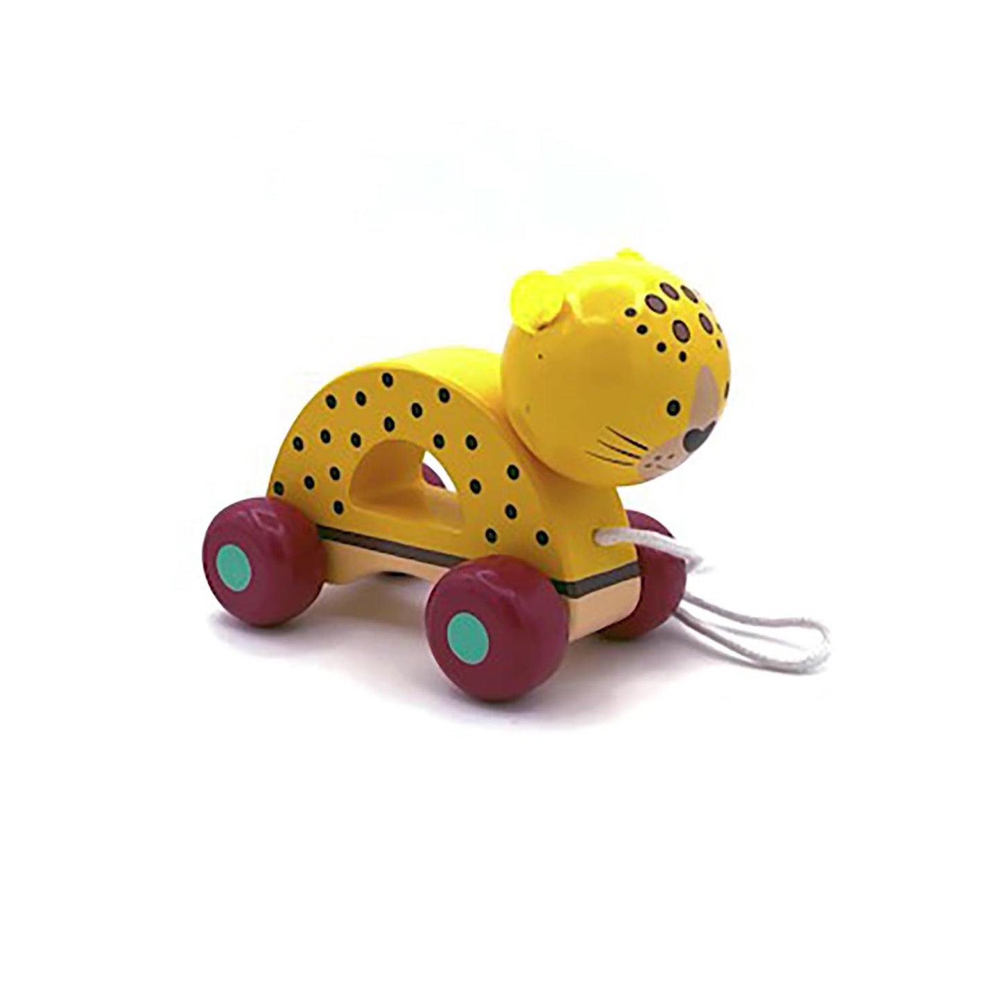 Orange Tree Toys: Pull Along: Leopard - Wooden Toy, Colorful Wheeled Character, Push-Pull, Encourage First Steps, FSC Certified,