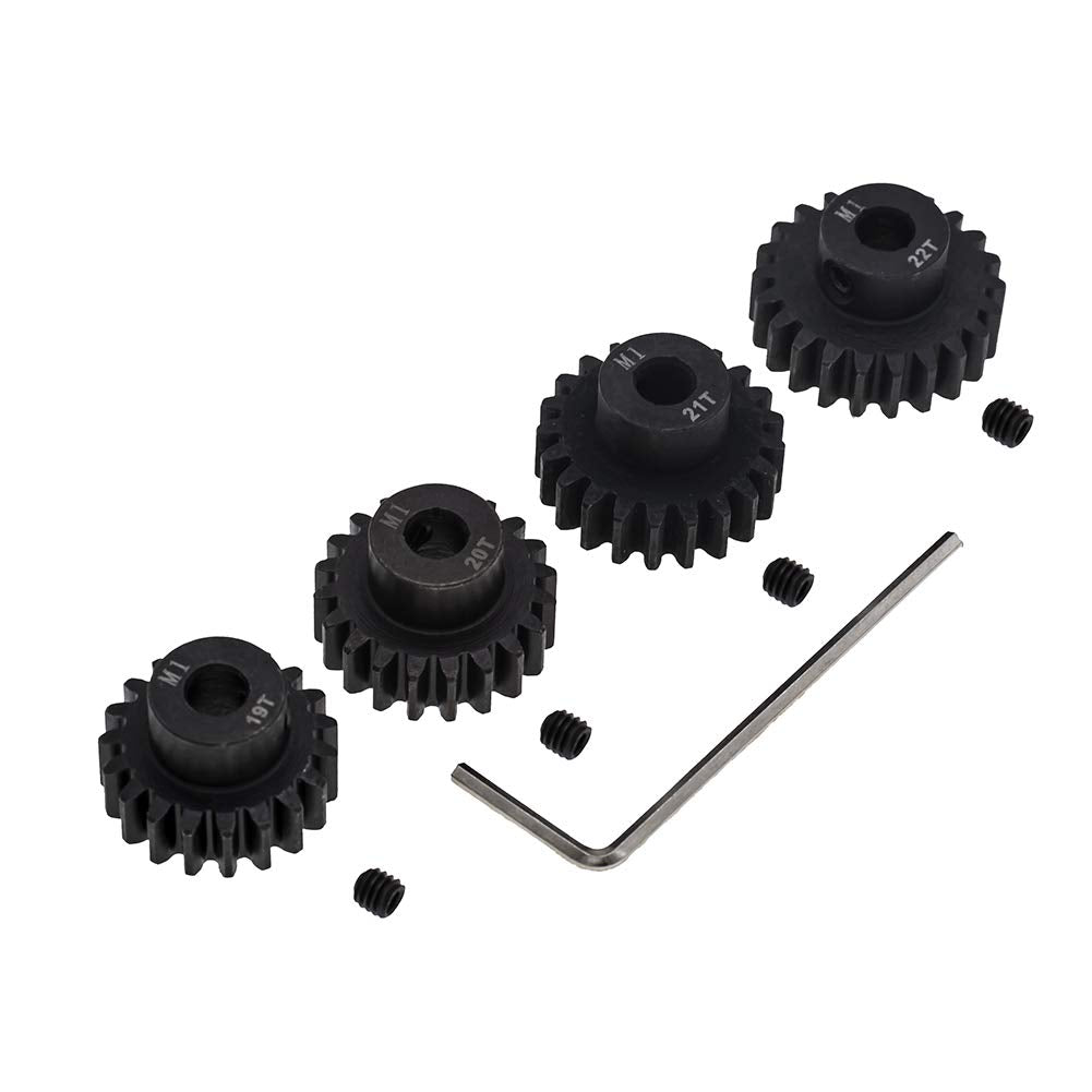 4pcs Mod 1 Pinion Gear 5mm Set Hardened 19T 20T 21T 22T M1 Pitch Gears RC Upgrade Part with Screwdriver