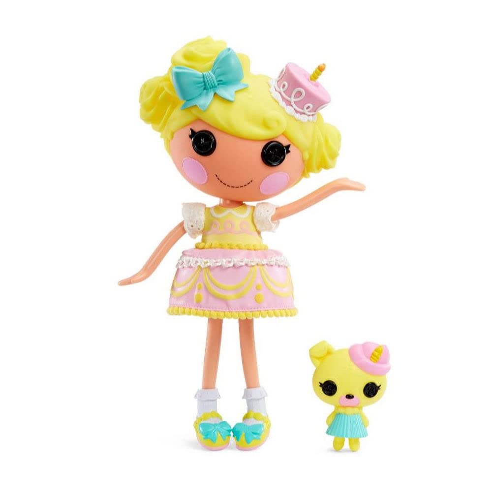 Lalaloopsy Doll Set - Candle & Wishes Slice O' Cake - Large & Little Dolls With Yellow Hair & Hat - With Pet Pug & Cupcake Pig -