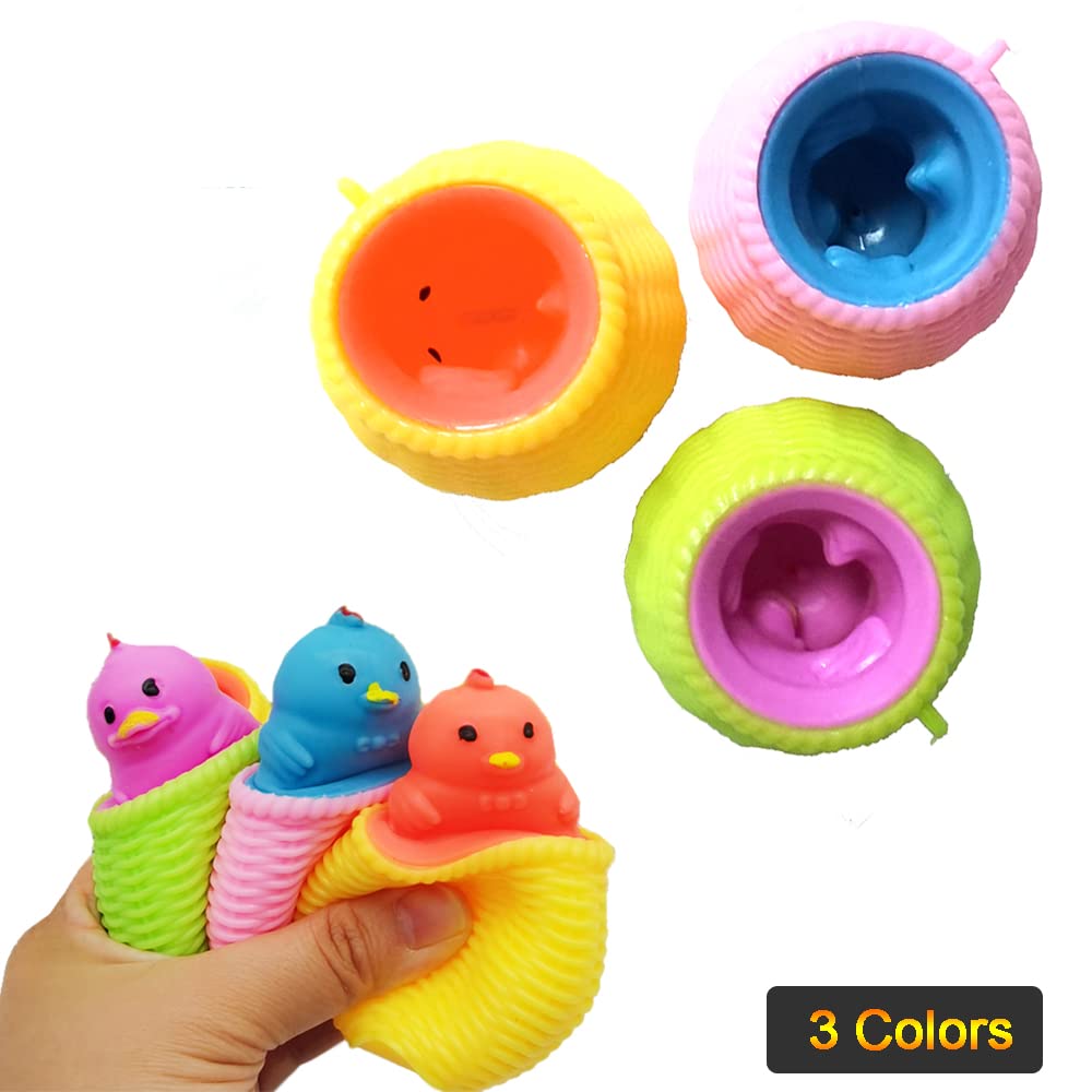 Chick Stress Squeeze Toy 3 Pack Cute Animal Funny Poultry Out of The Cage Decompression Evil Fun Toys for mature-themeds and Kids Anti Stress Soft Sensory Fidget Toy(Boxed)