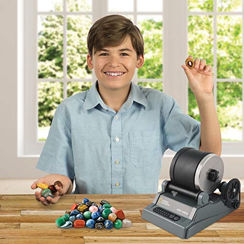 National Geographic Hobby Rock Tumbler Kit - Rock Polisher For Kids & Adults, Noise-Reduced Barrel, Grit, 2.5 Pounds Raw Gemstone & Jasper Mix, Great Stem Hobby Kit