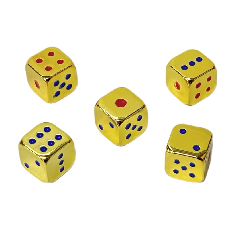 Oeaya 5 Pieces 6-Sided Dice 13Mm Solid Metal Game Dice Set Zinc Alloy Polyhedral Dice For Board Game (Gold)