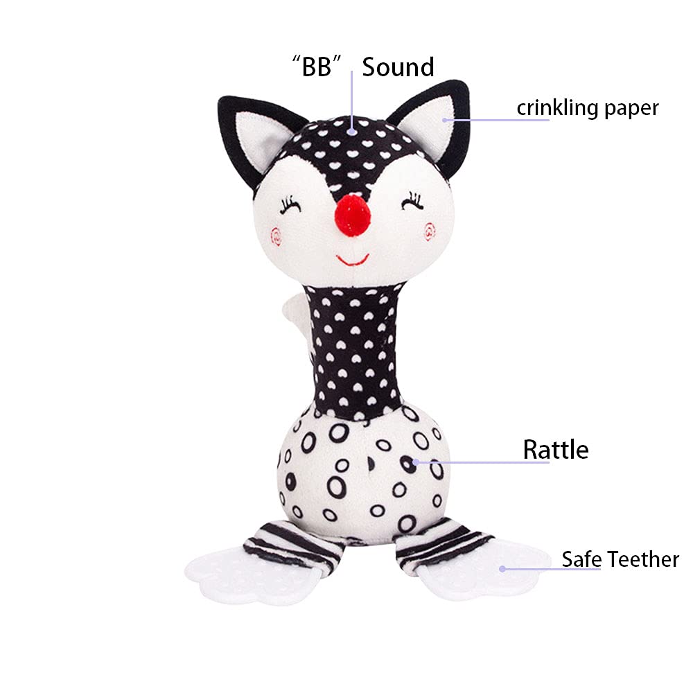 D-Kingchy Baby Toys 0-12 Months, Black And White Newborn Toys, Soft Plush Rattle Stuffed Animal Toy With Teether And Sound, Deve